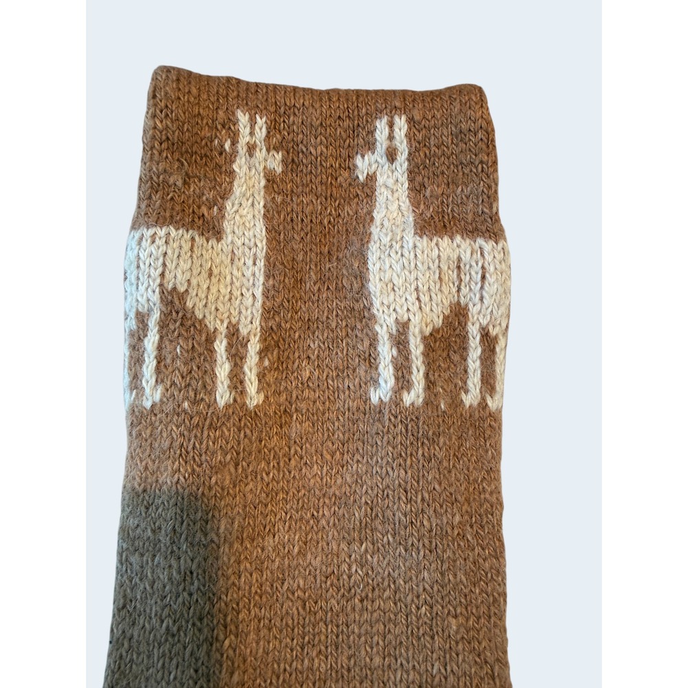 90s Vintage Alpaca Llama Wool Scarf Hand Knit Andean Folk Art Pattern